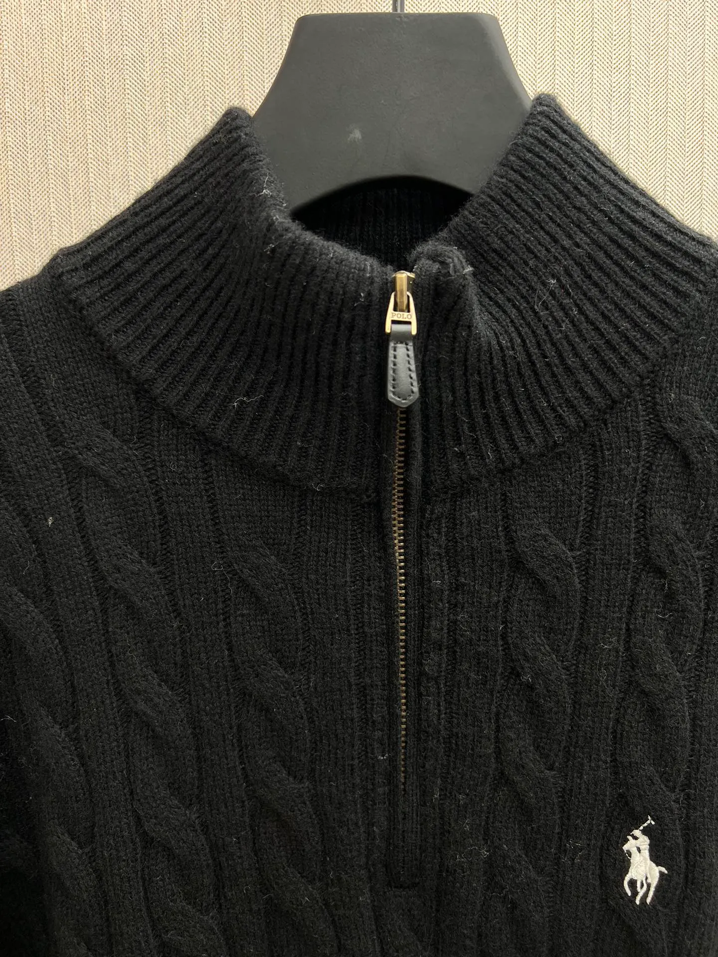 P500 Polo 25ss new solid color pony embroidered long-sleeved sweater, men's black, size: S.M.L.XL.